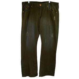 True Religion Army Green Distressed Men's Baggy Jeans size 40